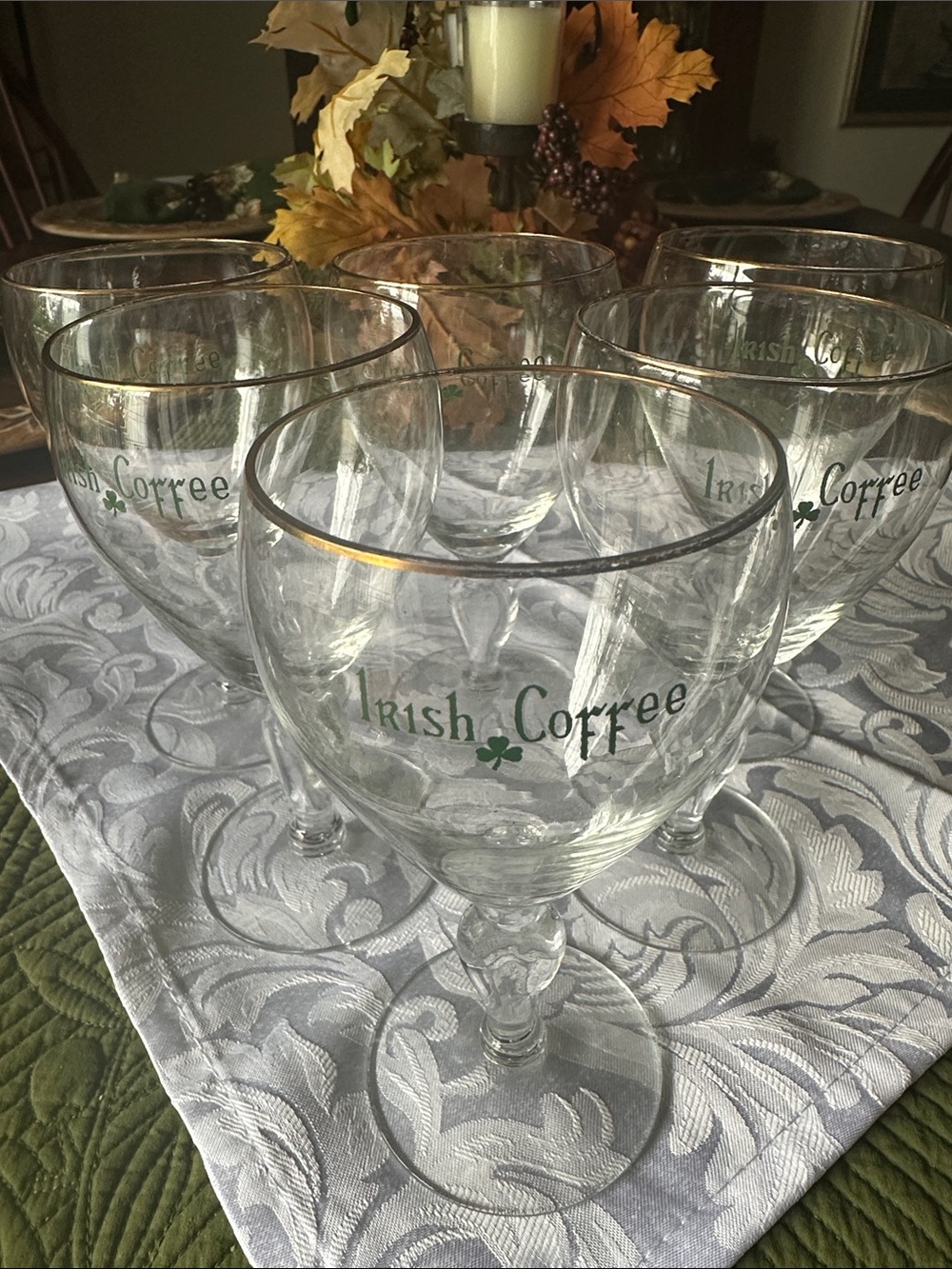 Irish Coffee Goblets with Gold Rim and Green Lettering - Set of 6
